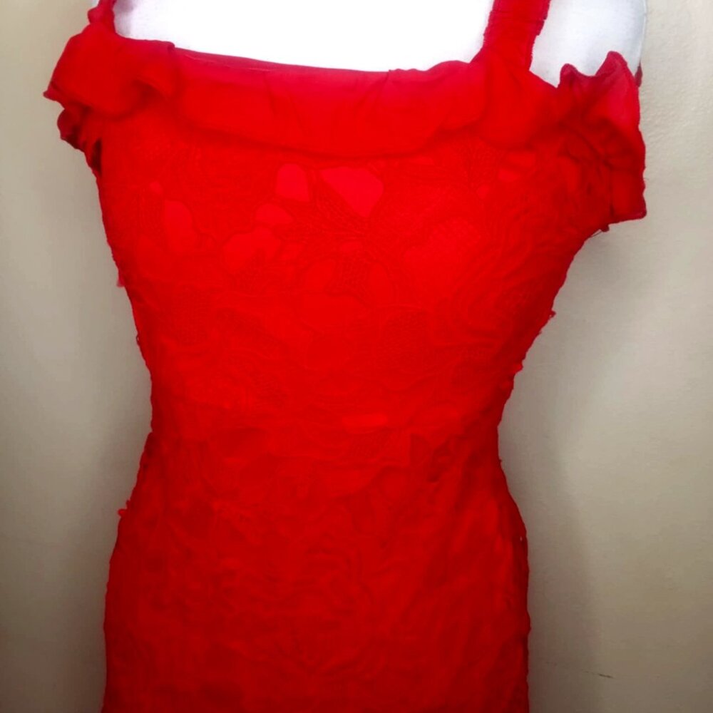 SEXY RED LACE RUFFLE DRESS BNWT - Picture 2 of 13